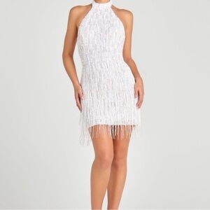 NADINE MERABI White Fringe Mini Dress